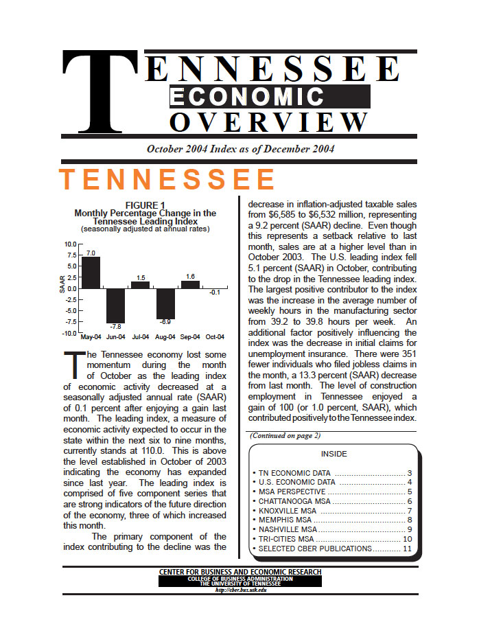 Tennessee Economic Overview, October 2004