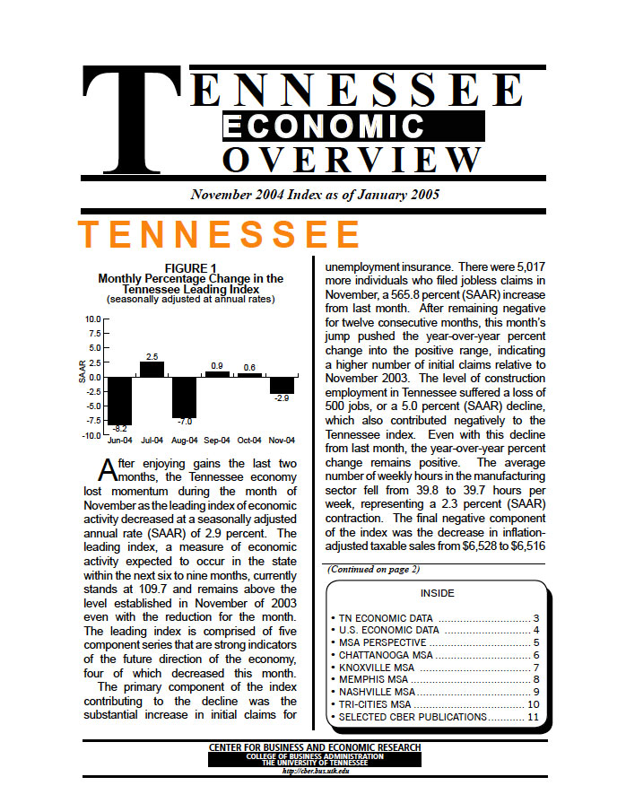Tennessee Economic Overview, November 2004