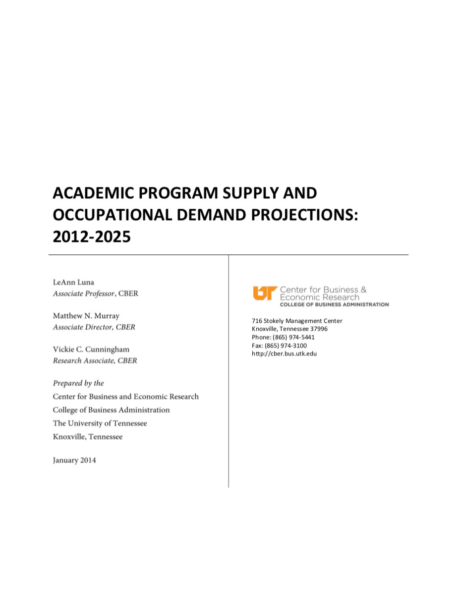 Academic Program Supply and Occupational Demand Projections: 2012–2025