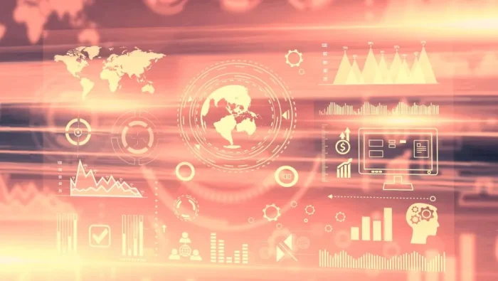 Graphic of numbers and graphs on an orange background