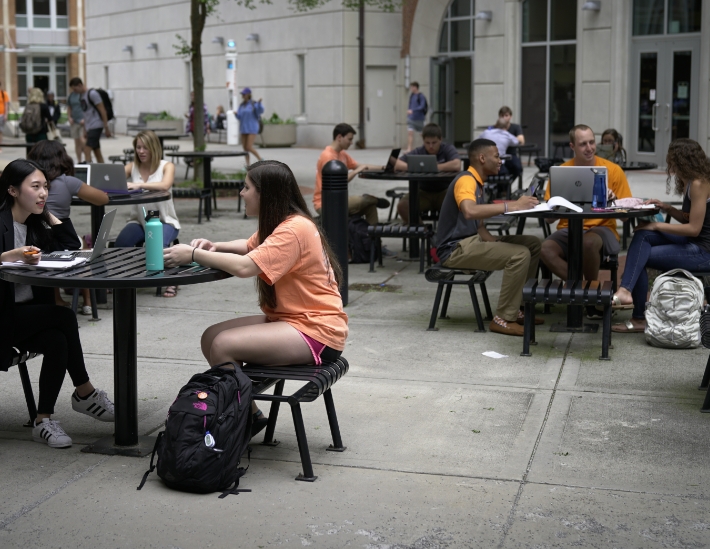 students in a courtyard