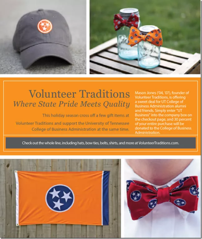 Volunteer Traditions Donates 30% to CBA THROUGH 12/7|Volunteer Traditions CBA Promotion