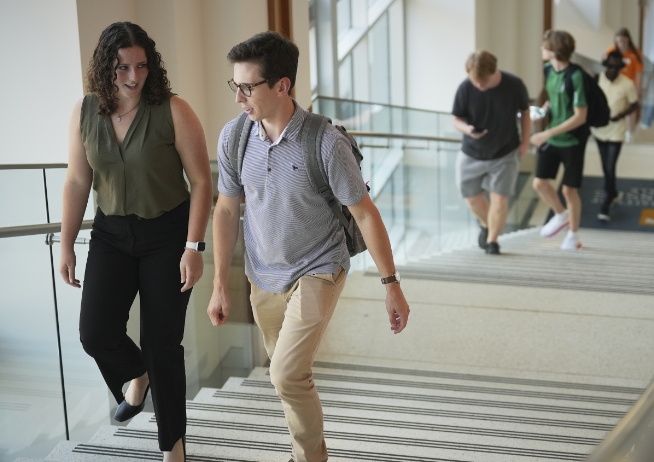 students walking up the stairs